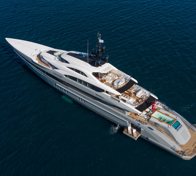 aerial of the yacht at anchor